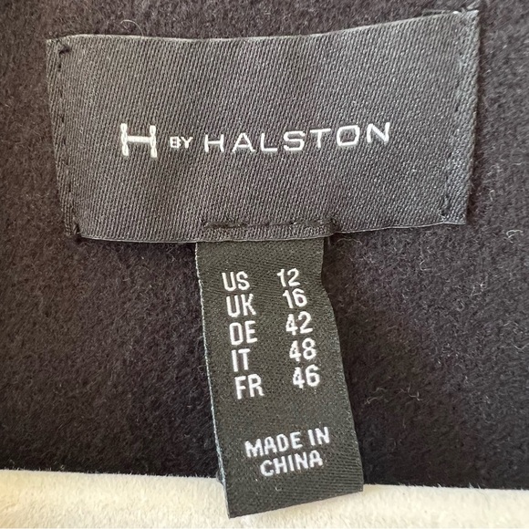 H BY HALSTON Black Textured Shawl Collar Coat Size 12 Minimalist Winter Jacket - Picture 8 of 16